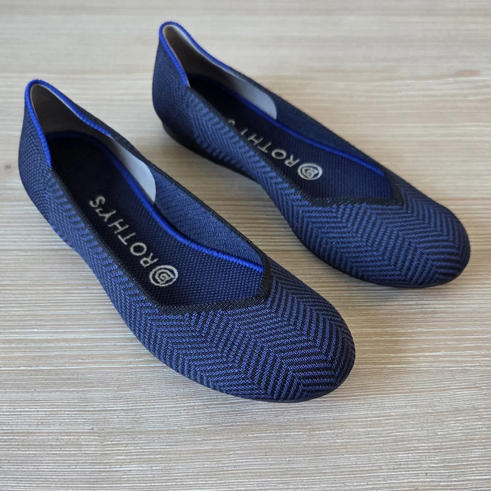 Rothys Retired Midnight Metallic Herringbone Ballet Knit Flats Womens Size 7